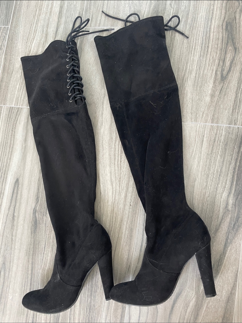 Steve Madden Black Suede Over-the-Knee Lace-Up Heel Boots